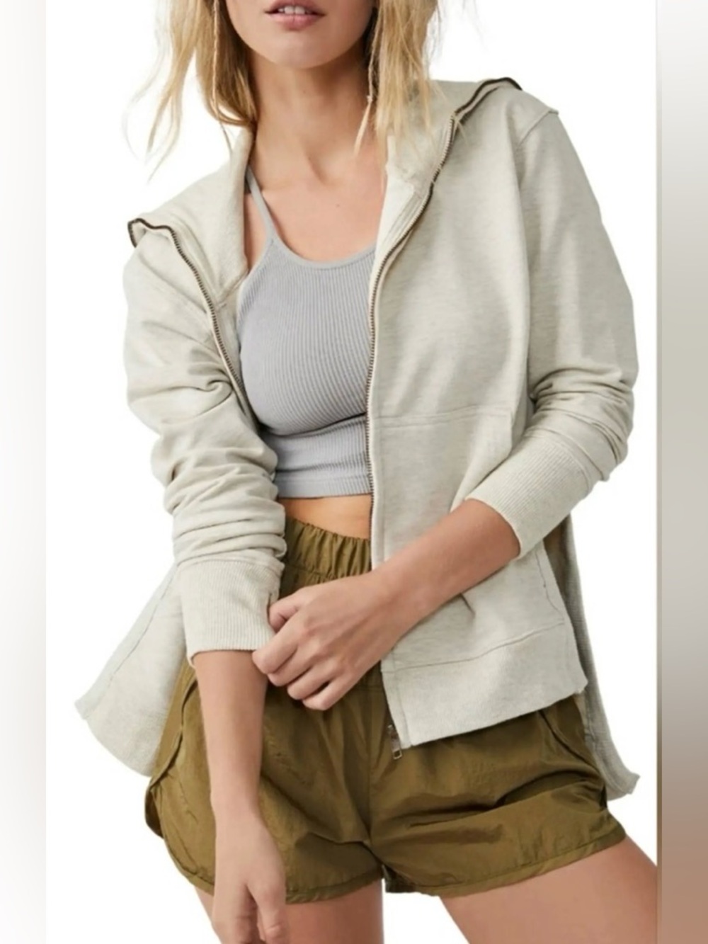 Free People Movement Baseline Zip Up Jacket in‎ Oatmilk Large